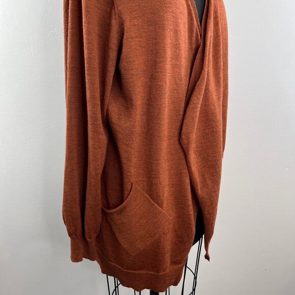 EILEEN FISHER Rust Wool Open Front Cardigan Wrap Pocket Long Sleeve Sweater M? - Picture 6 of 9